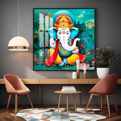 Colorful Om Ganesha Premium Acrylic Square Wall Art