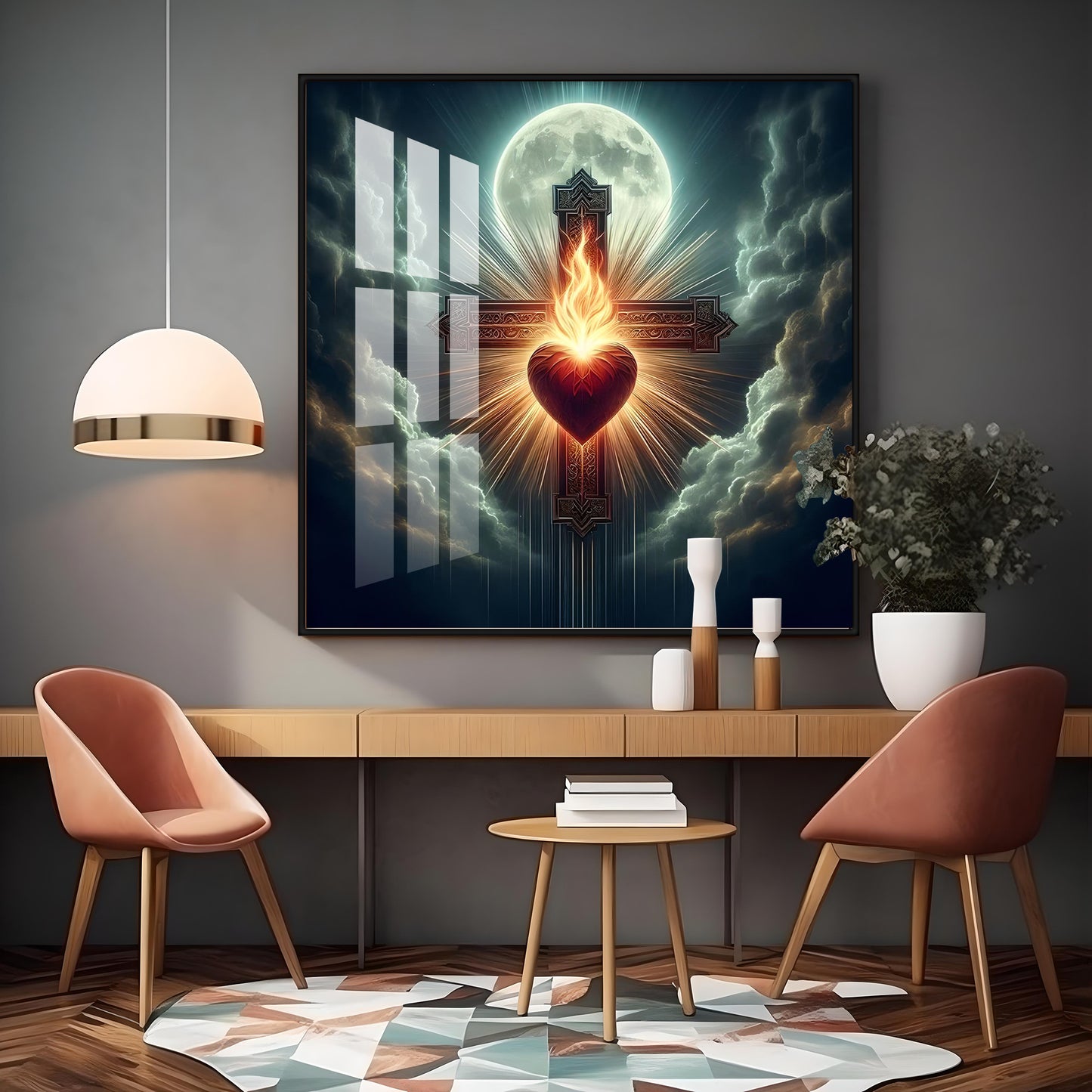 Heart Of Fire and Faith Premium Acrylic Square Wall Art