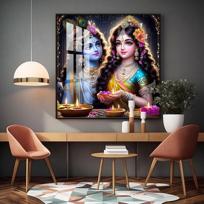 Glowing Krishna Radha Premium Acrylic Square Wall Art