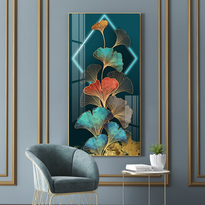 Ginkgo Leaf Entrance Hall Gold Foil Premium Acrylic Vertical Wall Art