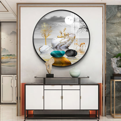 Deer And Stone Premium Acrylic Round Wall Art