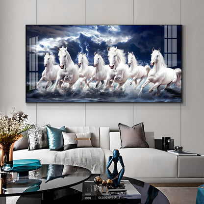 Seven White Horses Gallop In the Sea Premium Acrylic Horizontal Wall Art