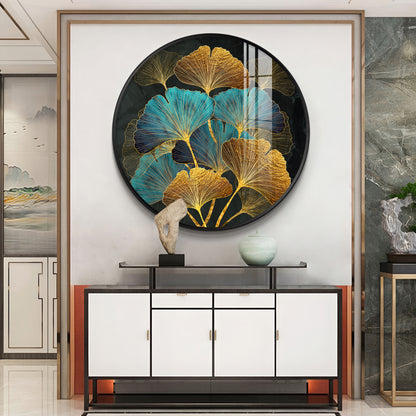 Azure Leaf Premium Acrylic Round Wall Art