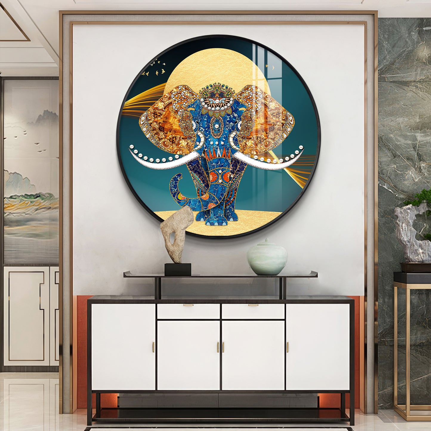 Elephant Mural Premium Acrylic Round Wall Art