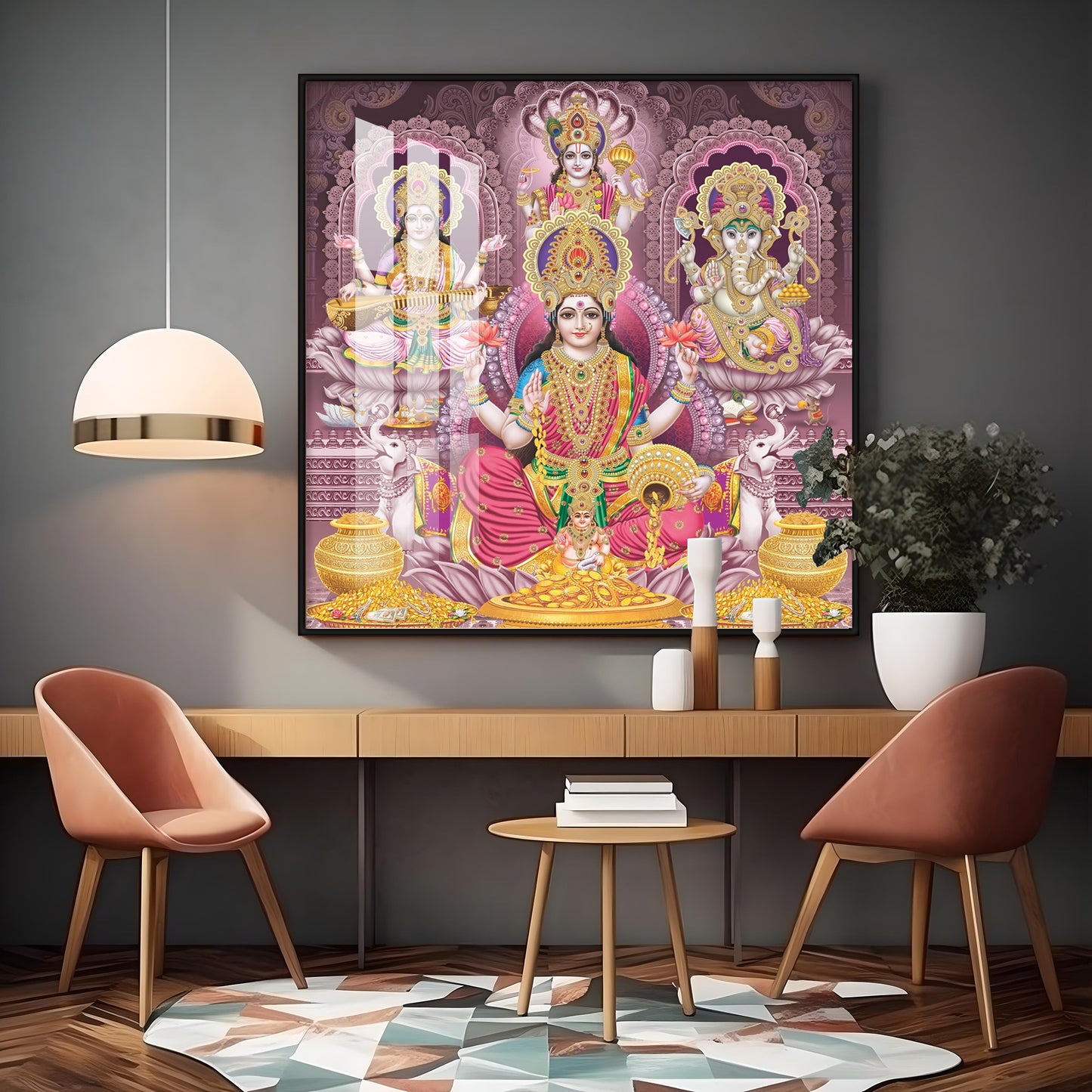 Celestial Harmony Of Deities Premium Acrylic Square Wall Art