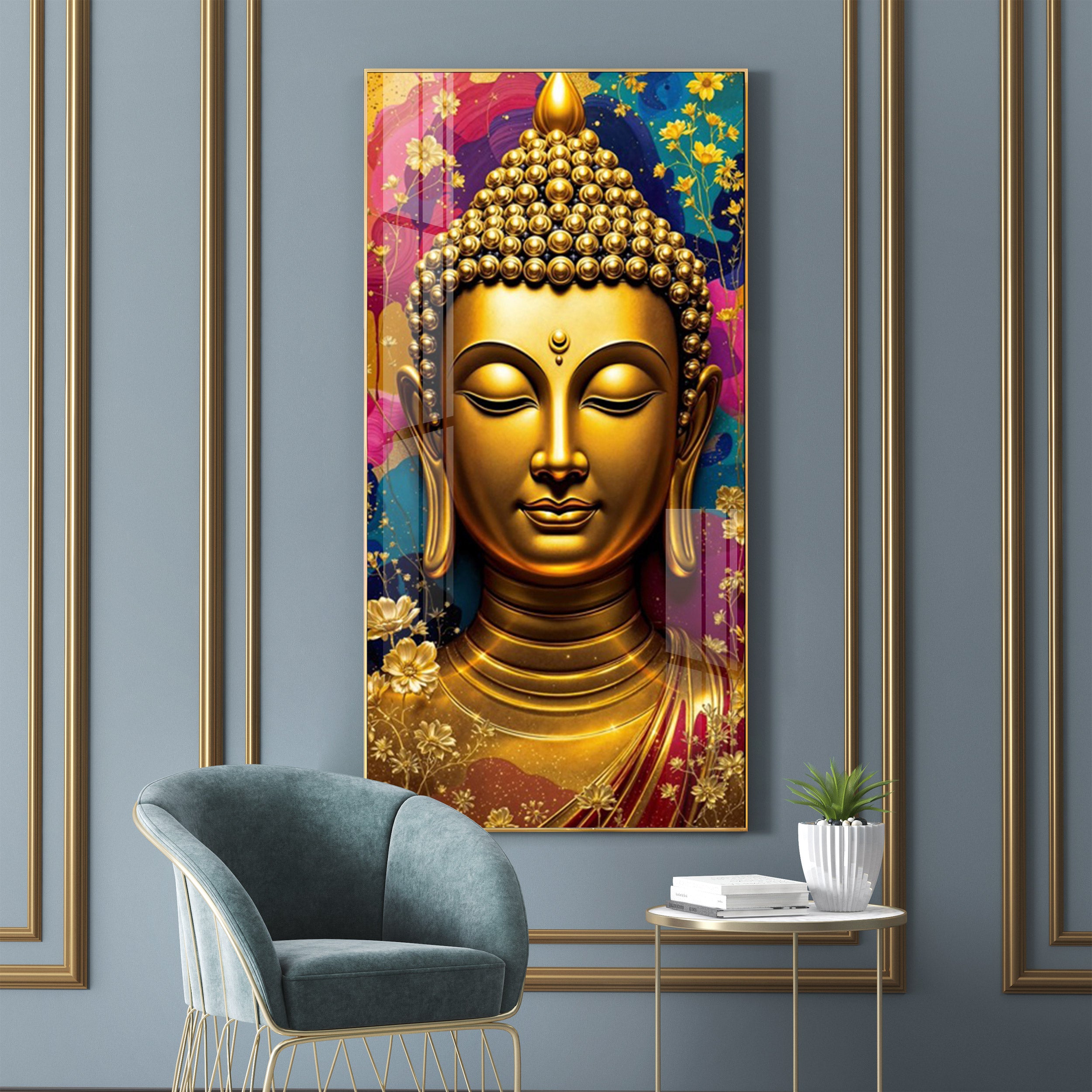 Golden Buddha Portrait Premium Acrylic Vertical Wall Art
