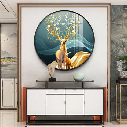 Deer in Bloom Premium Acrylic Round Wall Art