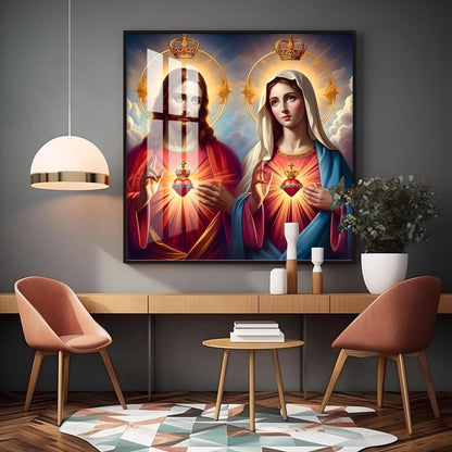 Sacred Heart of Jesus and Mary Premium Acrylic Square Wall Art