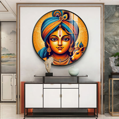 Lord Krishna Abstract Premium Acrylic Round Wall Art
