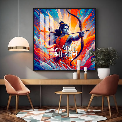 Brave Warrior Shree Ram Premium Acrylic Square Wall Art