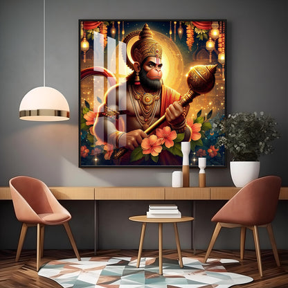 Jai Shree Hanuman Premium Acrylic Square Wall Art