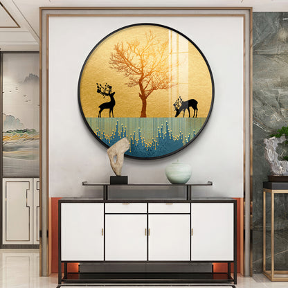 Surreal Art Of Deer Premium Acrylic Round Wall Art
