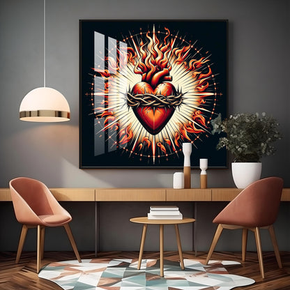 Fiery Love Frame Premium Acrylic Square Wall Art