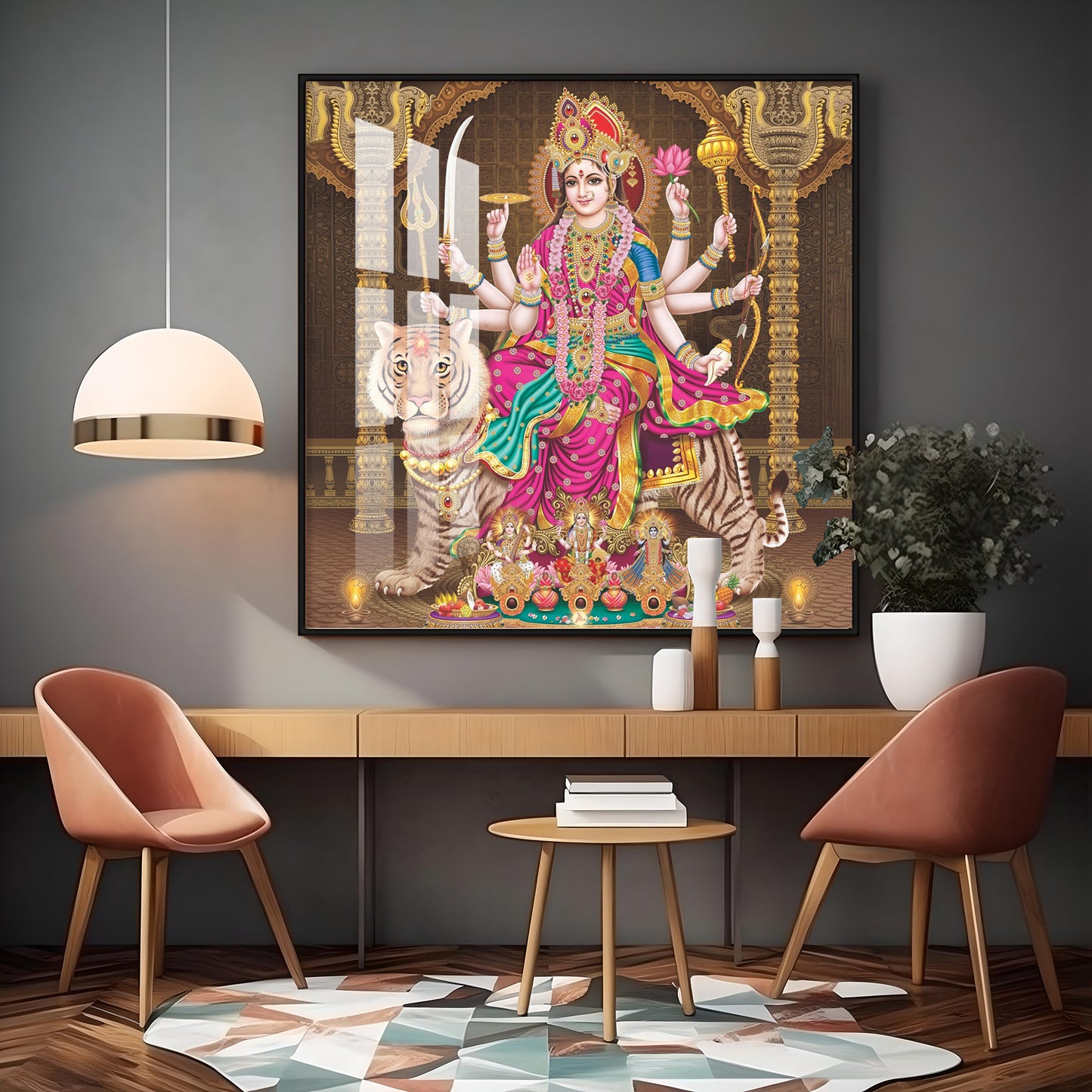 Eternal Devotion Of Durga Mata Premium Acrylic Square Wall Art