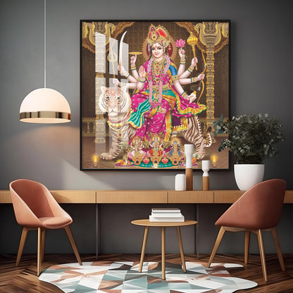 Eternal Devotion Of Durga Mata Premium Acrylic Square Wall Art