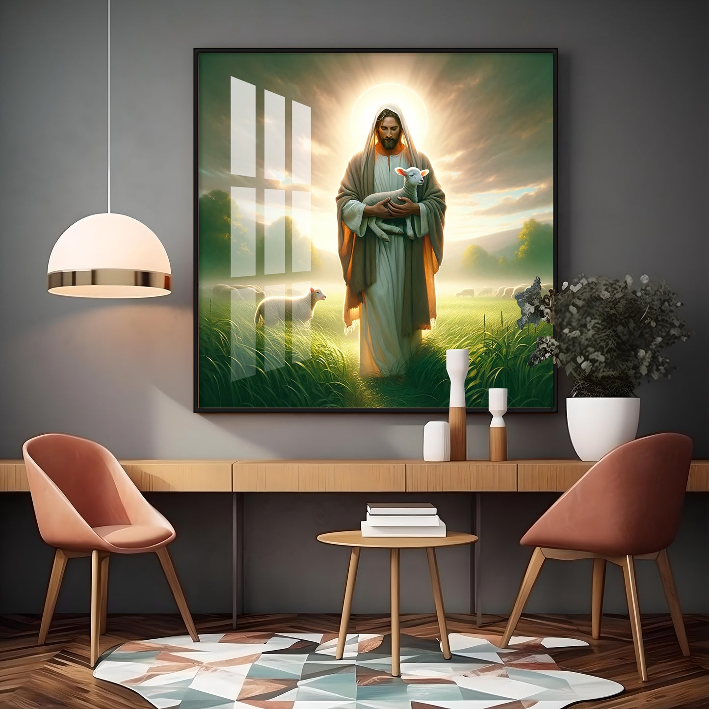 Jesus And His Sheep Premium Acrylic Square Wall Art