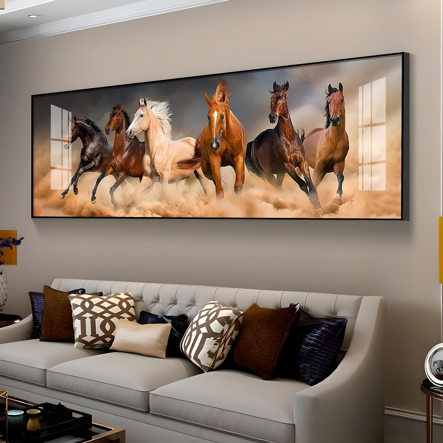 Brown Lucky Horses In Desert Premium Acrylic Horizontal Wall Art