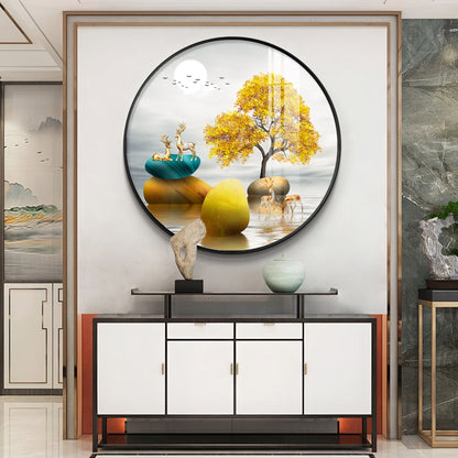 The Tree and The Fawn Premium Acrylic Round Wall Art