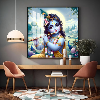 Bal Gopal With Flute Premium Acrylic Square Wall Art