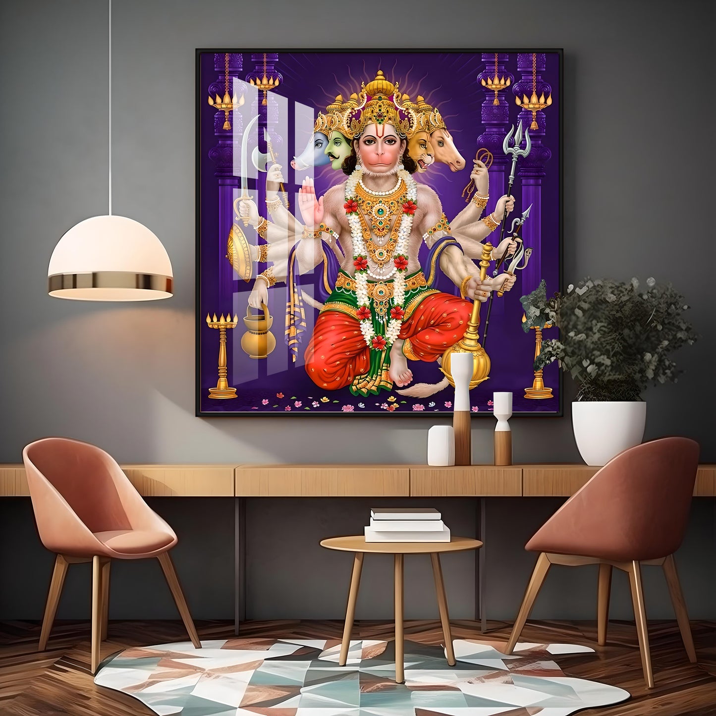 Divine Serenity Of Hanuman Premium Acrylic Square Wall Art