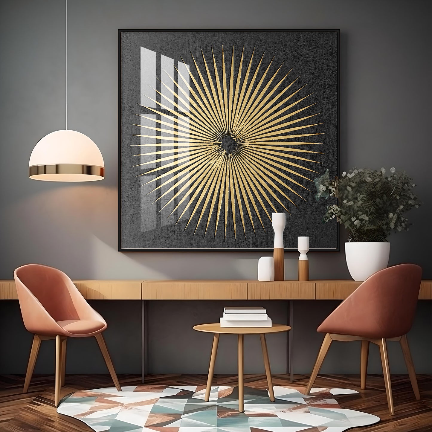 Spiky Golden Circle Premium Acrylic Square Wall Art