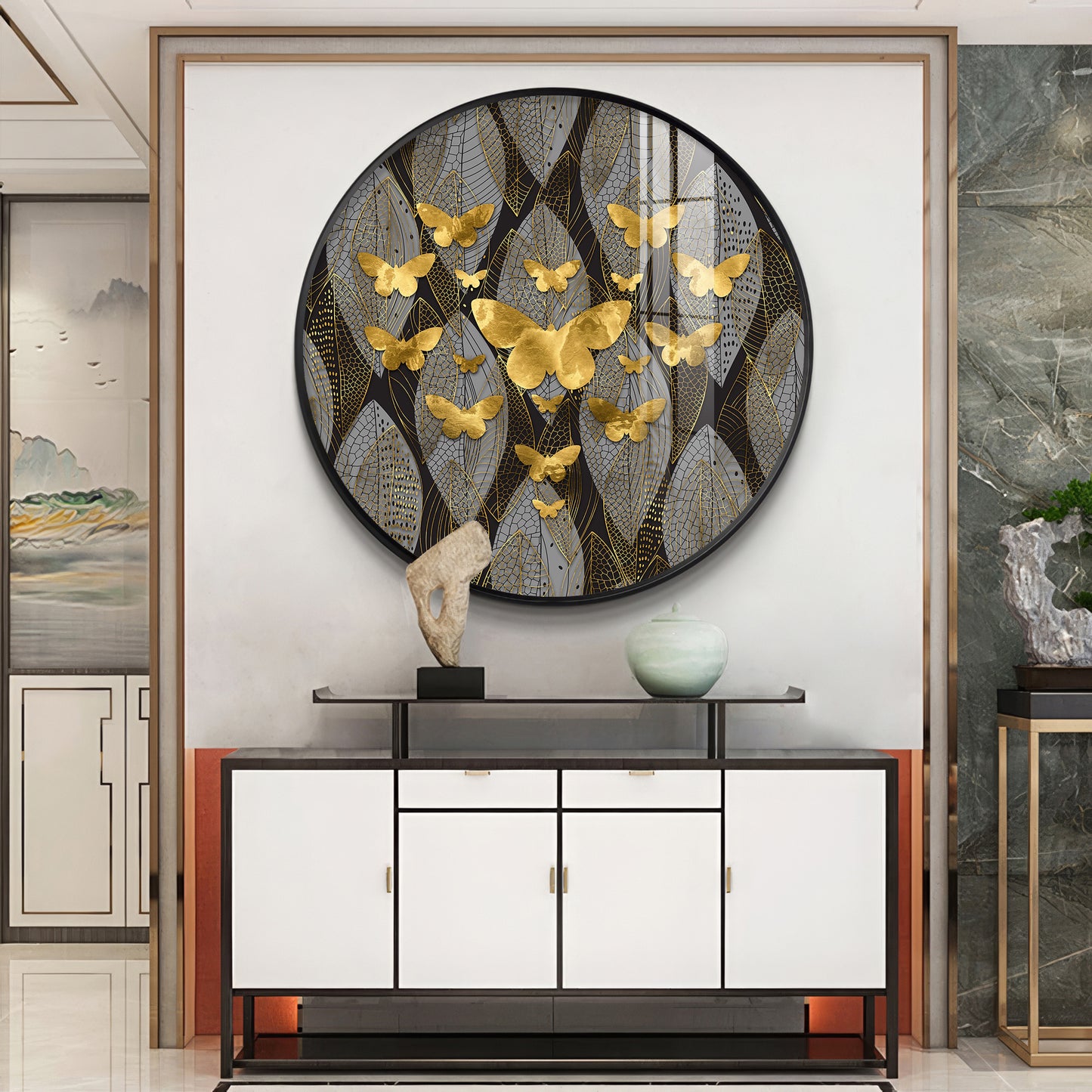 Golden Winged Premium Acrylic Round Wall Art