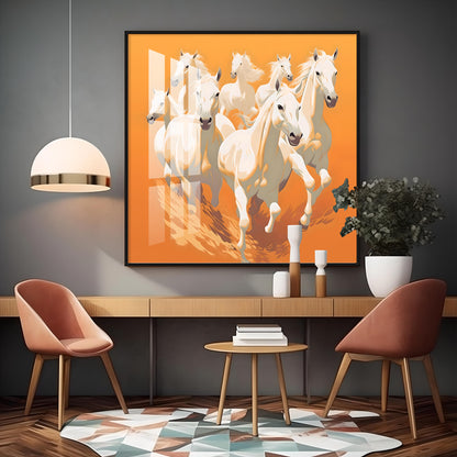 Lucky White Horses Premium Acrylic Square Wall Art