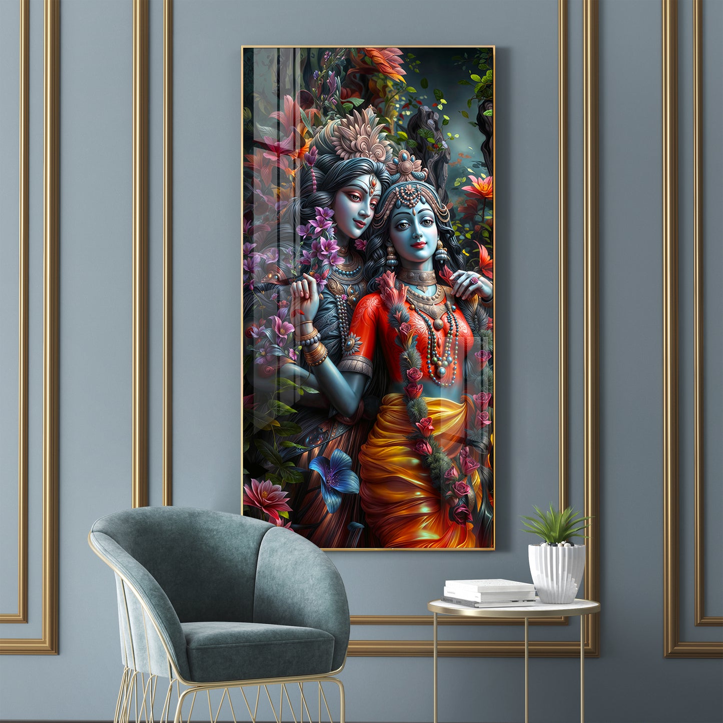 Radha Krishna Love Premium Acrylic Vertical Wall Art