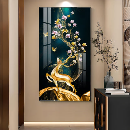 Heavenly Golden Deer Vertical Wall Art