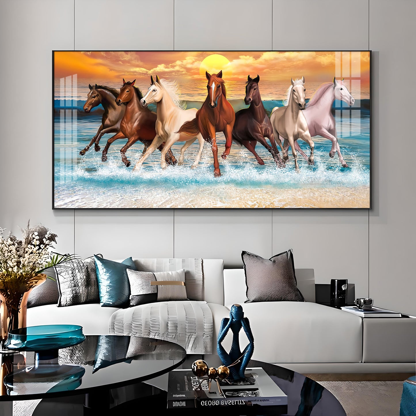 Vastu 7 Running Horses Premium Acrylic Horizontal Wall Art