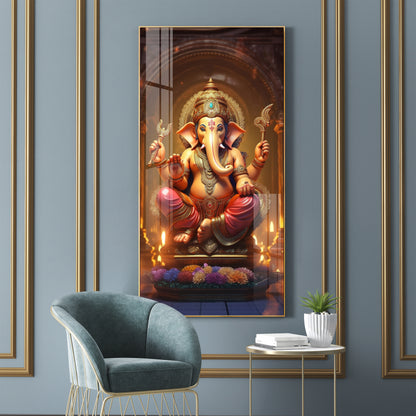 Jai Shree Ganesh Premium Acrylic Vertical Wall Art