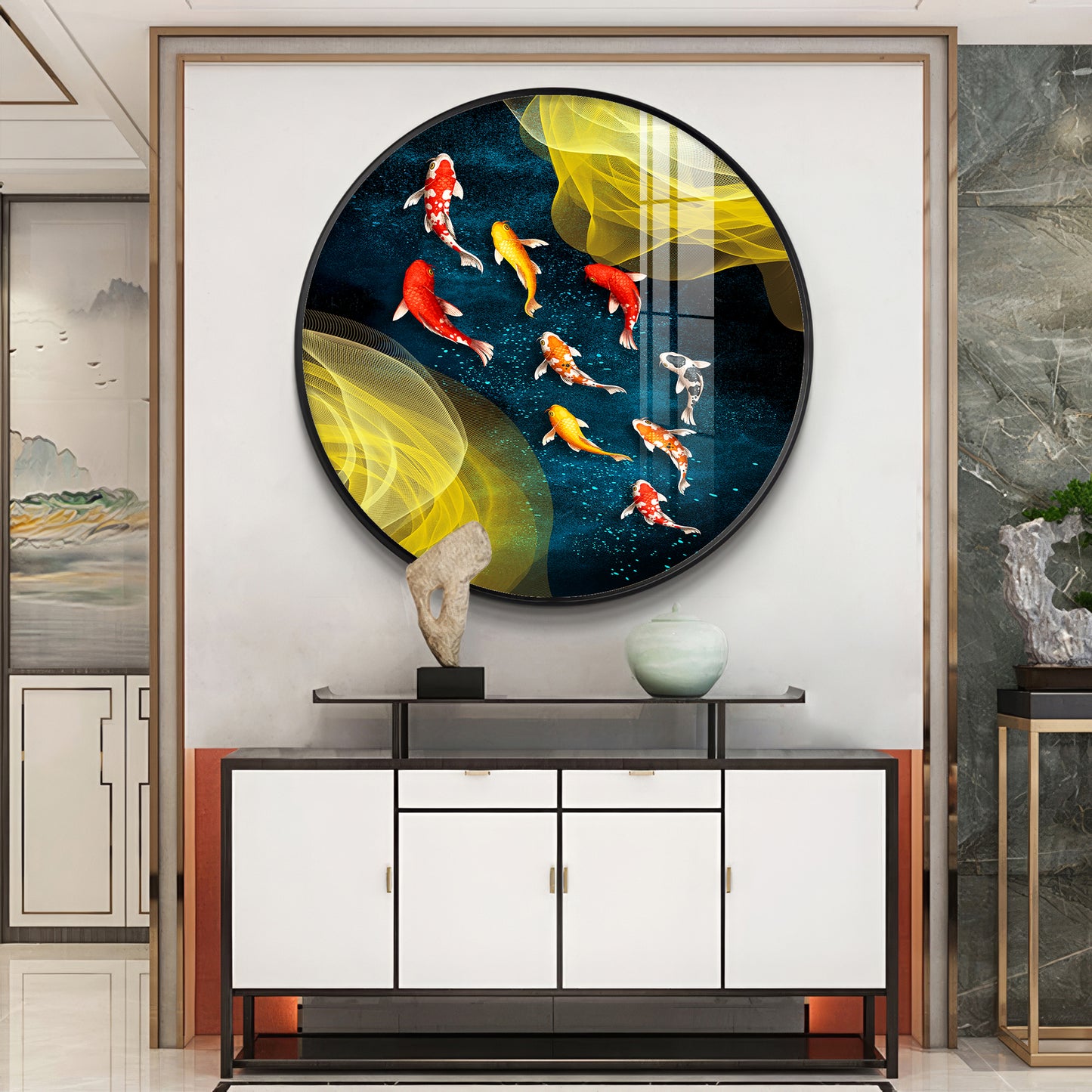 Koi In Motion Premium Acrylic Round Wall Art