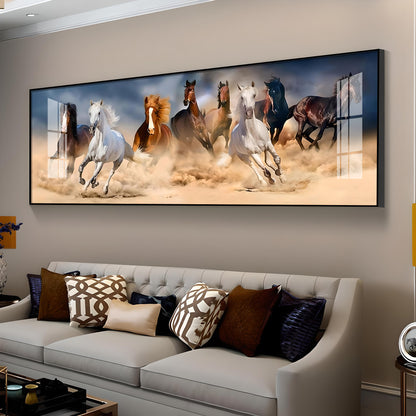 Lucky Running Horses In Desert Premium Acrylic Horizontal Wall Art