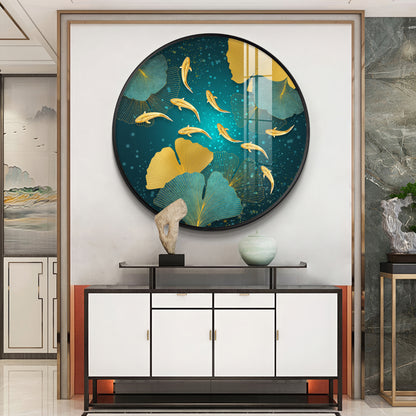 Golden Koi Fish Premium Acrylic Round Wall Art