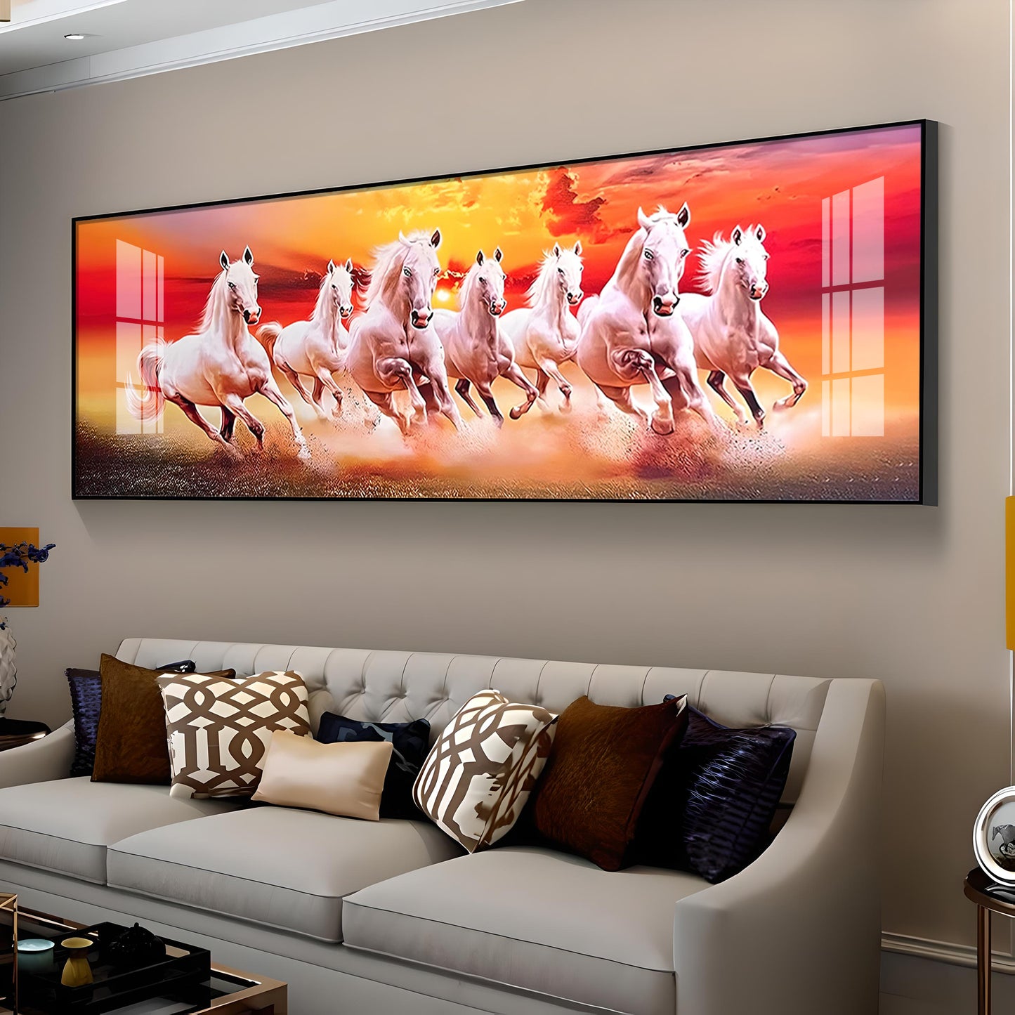 Seven Running Horses Premium Acrylic Horizontal Wall Art