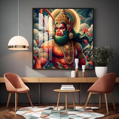 Veer Hanuman Ji Premium Acrylic Square Wall Art