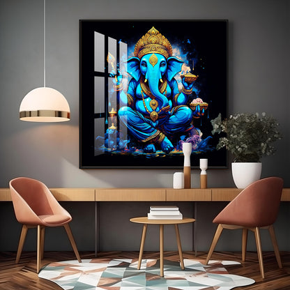 Neon Ganpati Premium Acrylic Square Wall Art