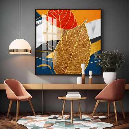 Yellow Tree Leaves Feathers Premium Acrylic Square Wall Art