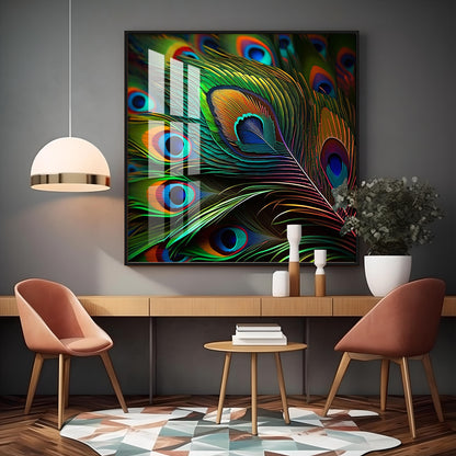 Peacock Feather Premium Acrylic Square Wall Art