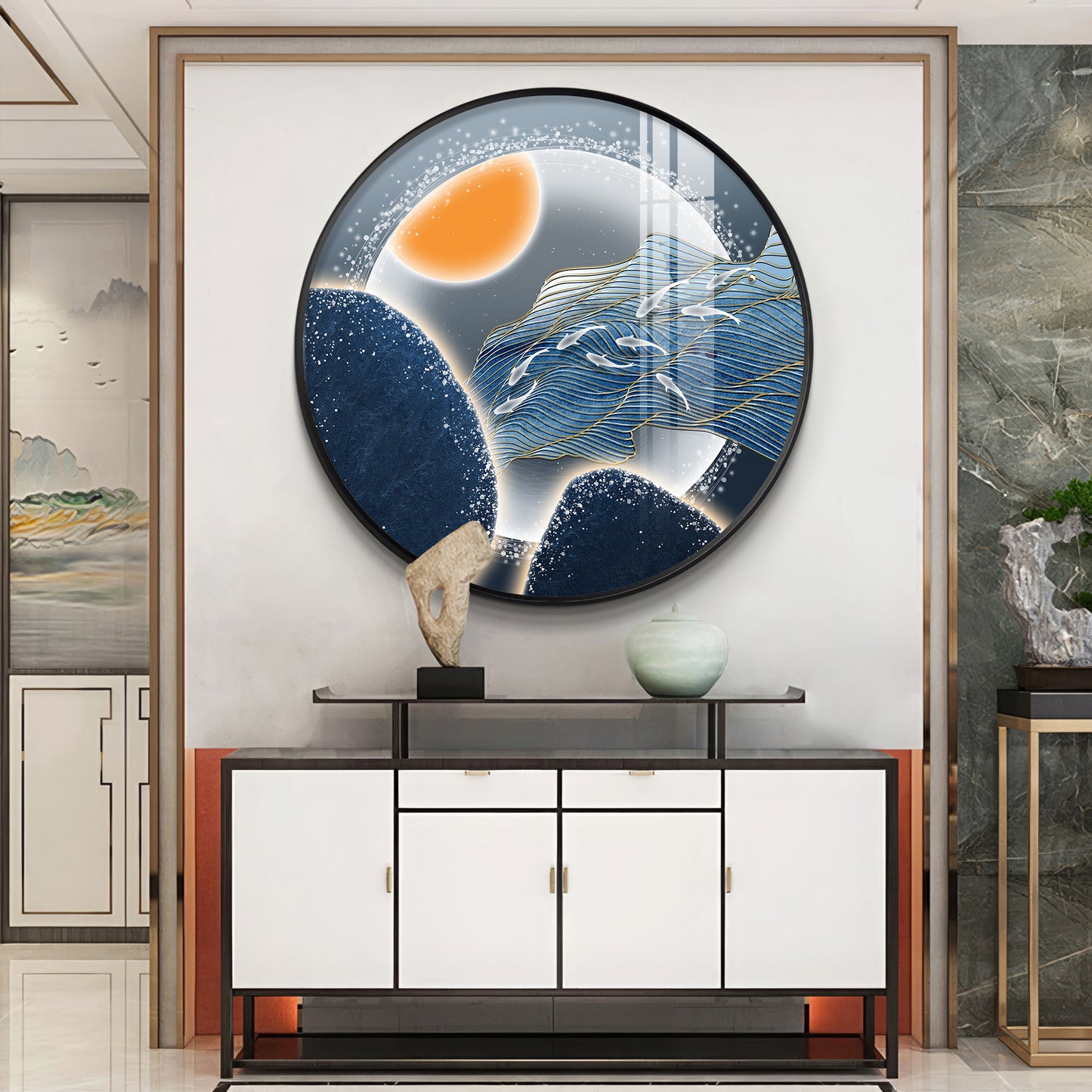 Glacier Koi Fish Premium Acrylic Round Wall Art