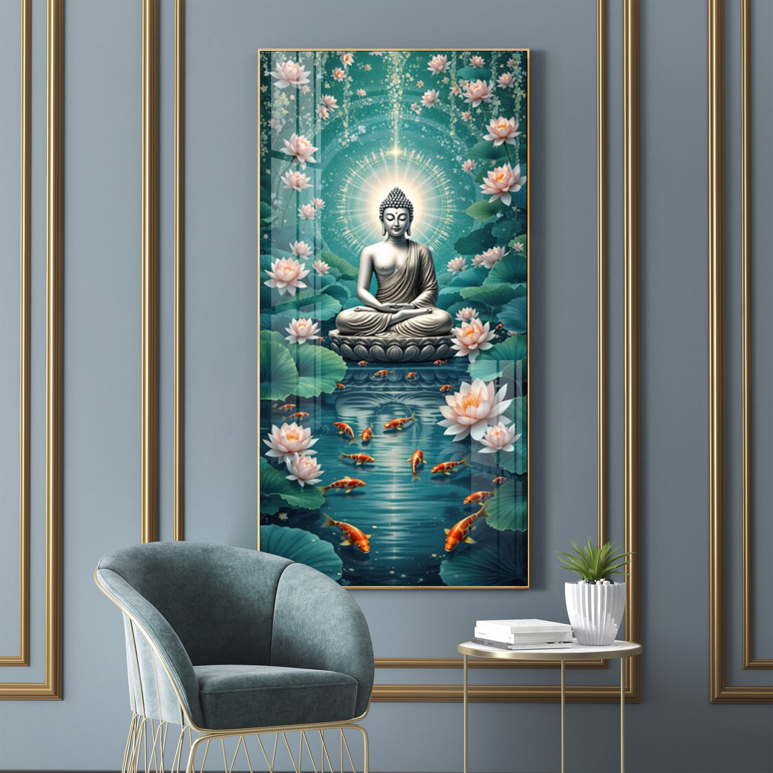 Buddha And The Fish Premium Acrylic Vertical Wall Art
