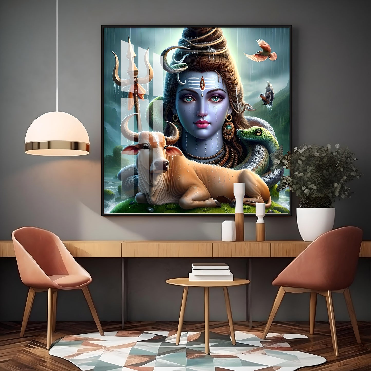 Lord Shiva Mahadev With Nandi Premium Acrylic Square Wall Art