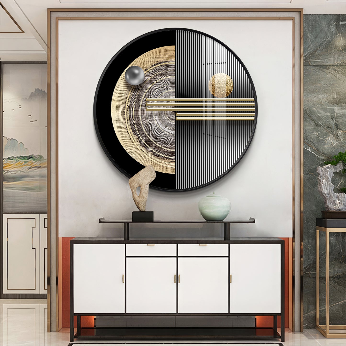Golden Orb Premium Acrylic Round Wall Art