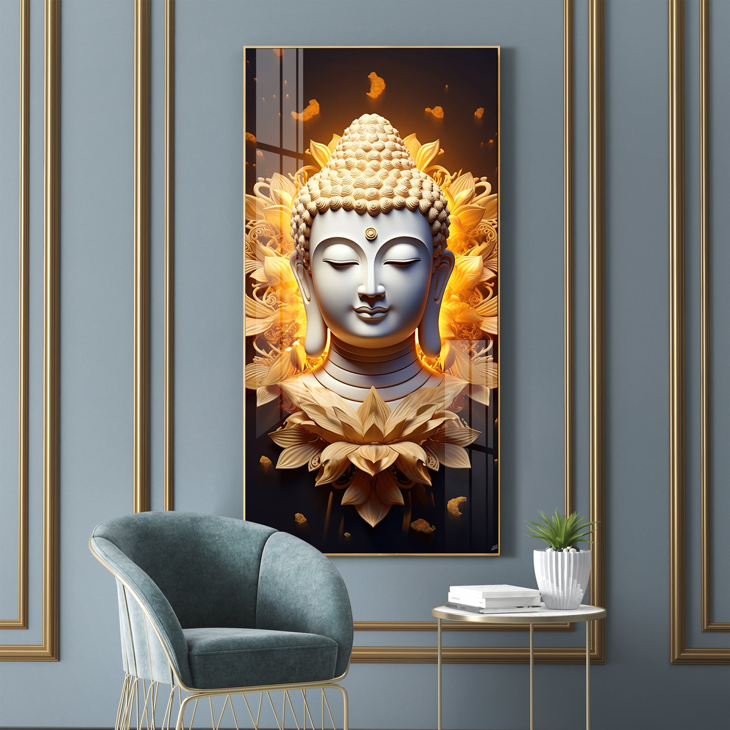 Buddha With Lotus Premium Acrylic Vertical Wall Art