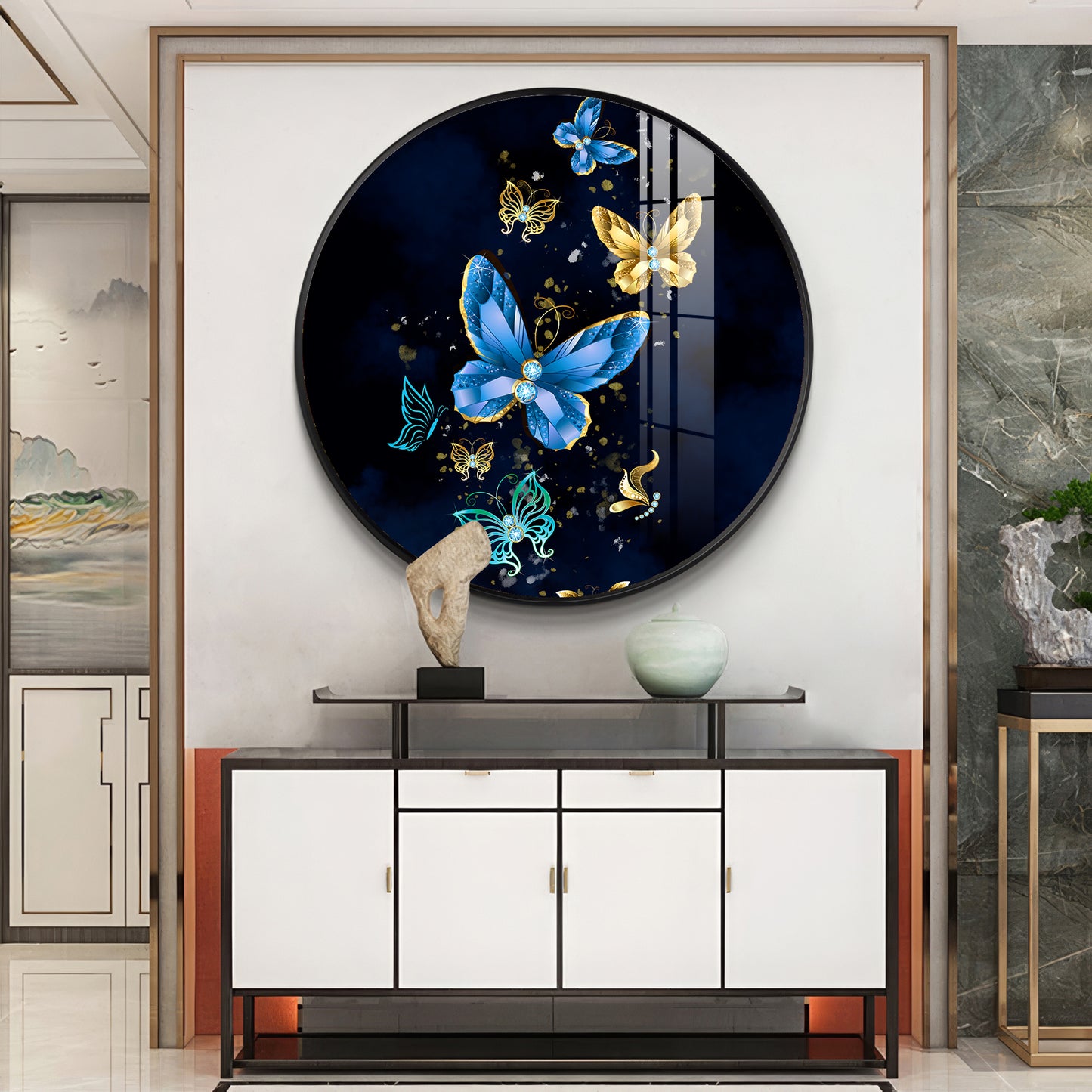 Butterfly Haven Premium Acrylic Round Wall Art