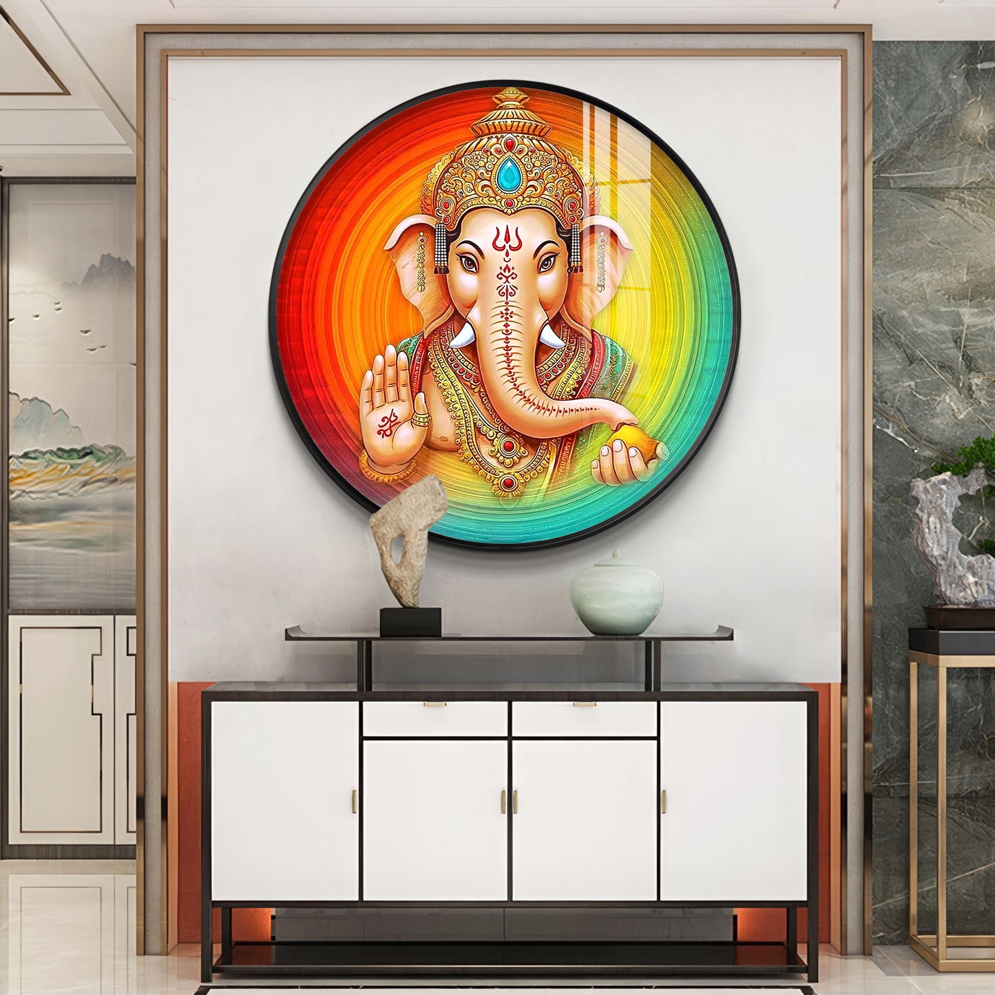 Lord Ganesha Premium Acrylic Round Wall Art