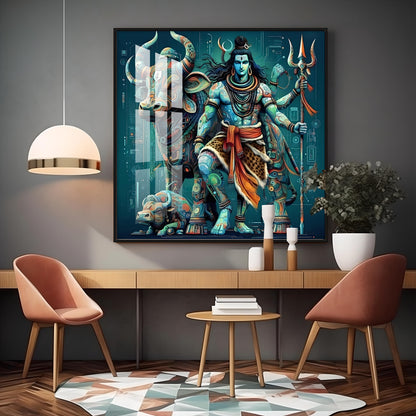 Lord Shiva With Nandi Premium Acrylic Square Wall Art