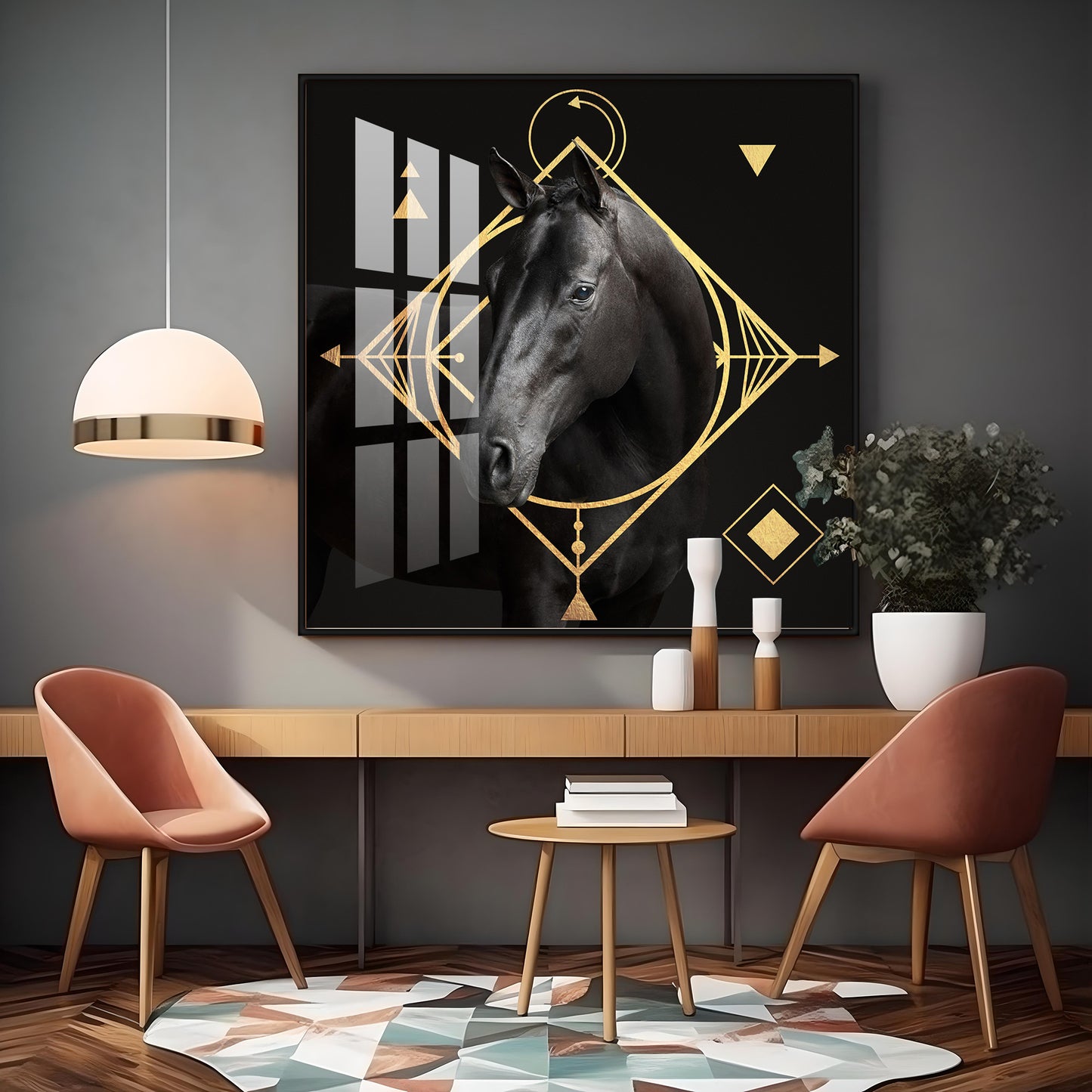 Gold Foil Horse Premium Acrylic Square Wall Art