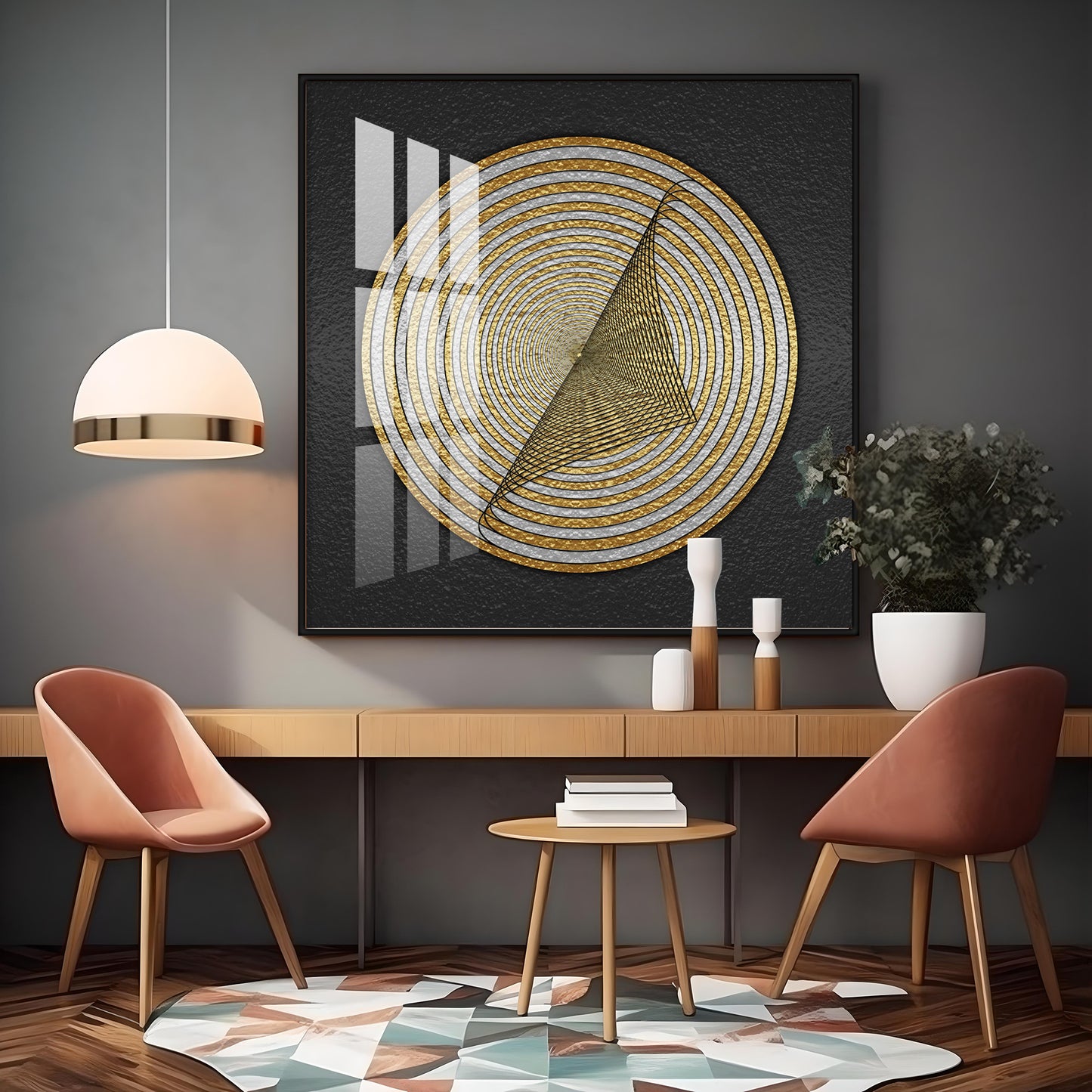 Contemporary Golden Circle Premium Acrylic Square Wall Art