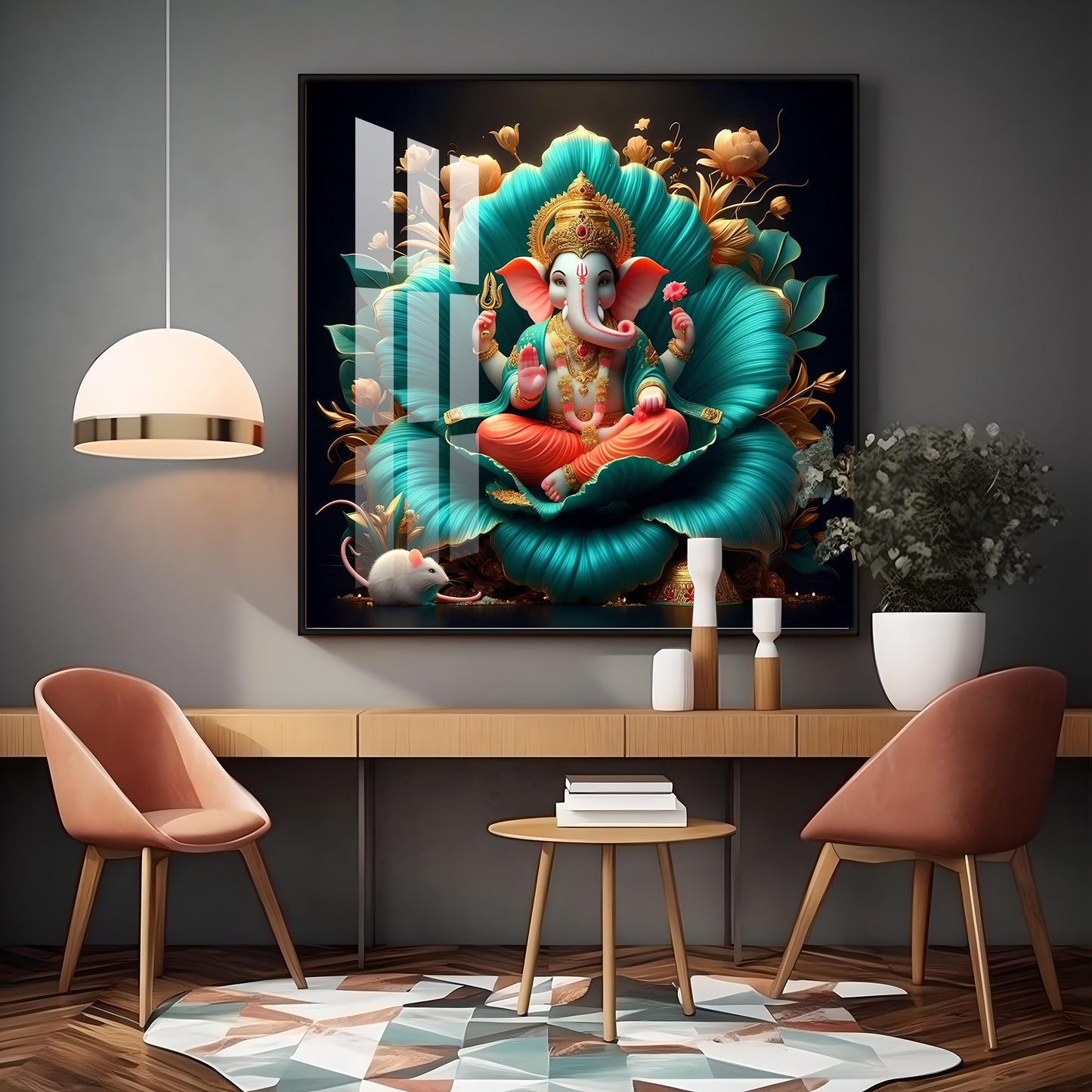 Lord Ganesh Lotus Serenity Premium Acrylic Square Wall Art